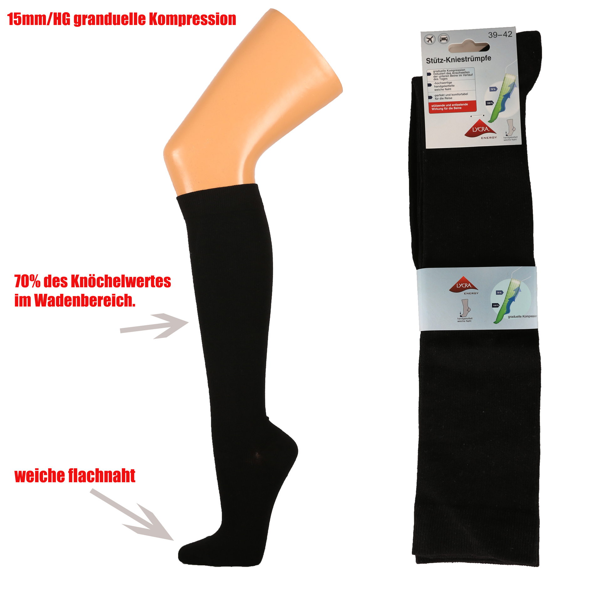 1 Paar Damen Stütz Knie Stulpen Kompressionsstulpen für die Venen Grau S/M